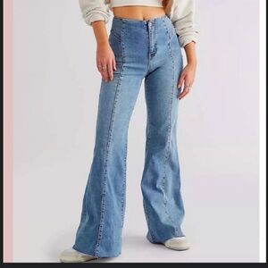 Free People Blue Flare Wide Leg Jeans